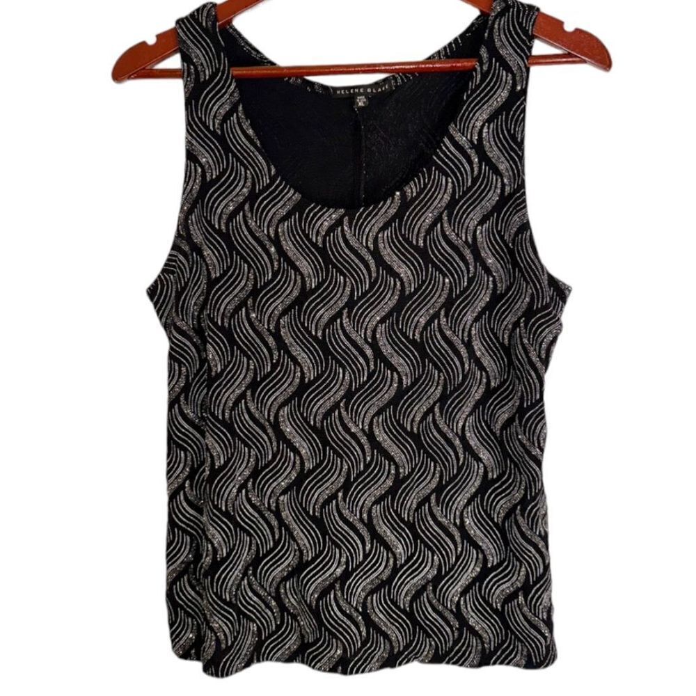 Helene Blake Womens XL Black‎ & Silver Glitter Stretch Y2K Festive 90s Tank Top